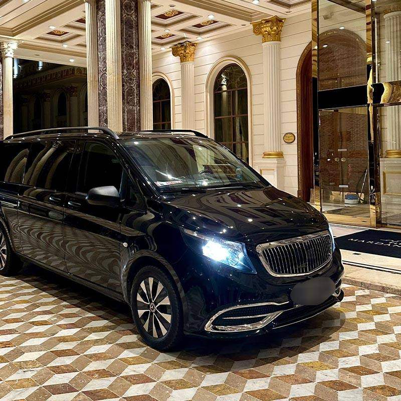 VIP van parked at a hotel door